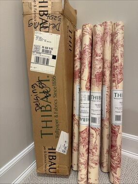 THIBAUT Red Toile Wallpaper - 7 DOUBLE rolls NWT